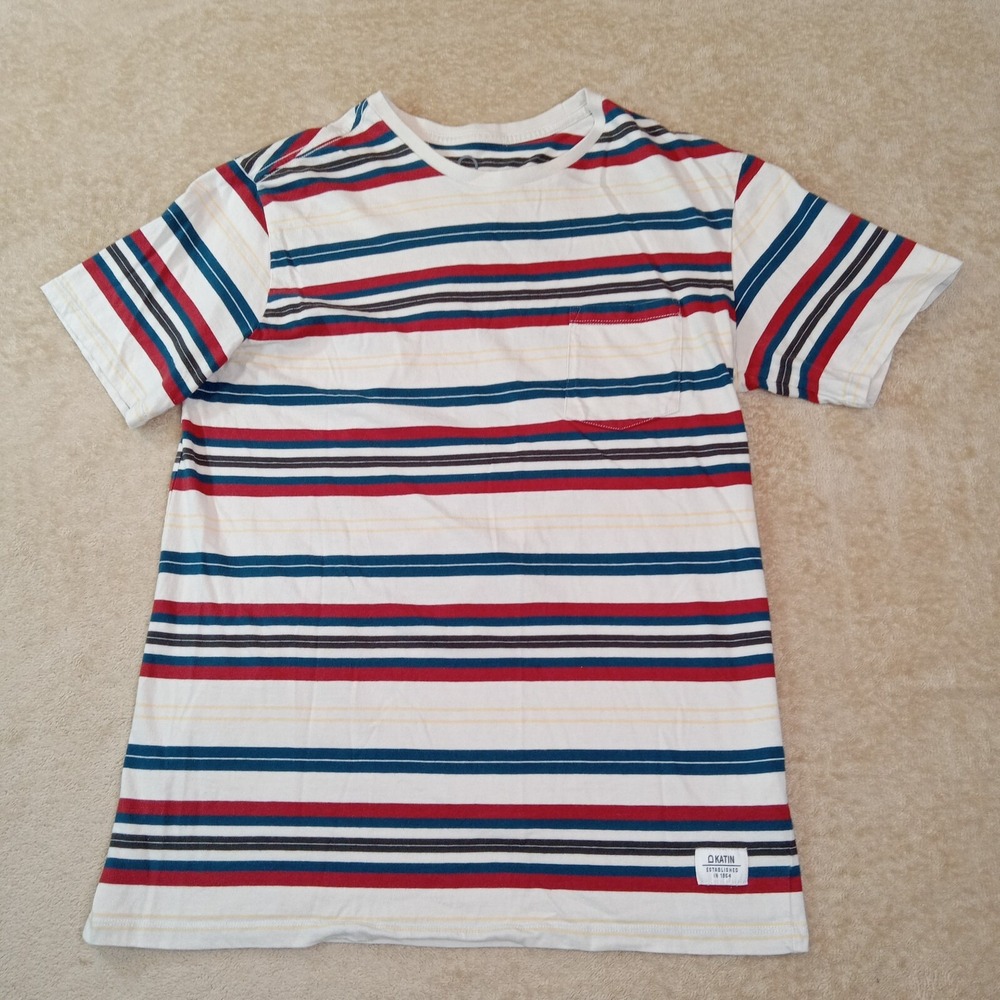 Katin Short‎ Sleeve T-Shirt W/Pocket Men's Large Blu/Red Striped